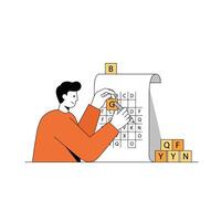 Person solving a puzzle with blocks in a minimal, flat design illustration vector
