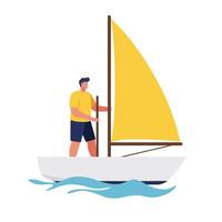 Sailboat with a person steering in a bright, flat design style art vector