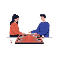 Two people playing a board game with a flat design style illustration vector