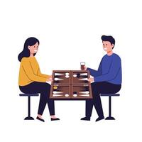 Two people playing a board game in a flat minimal art style vector