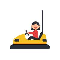 Child enjoying a fun ride in a yellow bumper car flat art vector