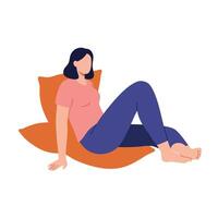 Woman relaxing on a large cushion in a flat minimal illustration vector