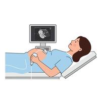 Expecting mother during ultrasound examination in flat art vector