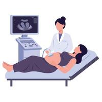 Ultrasound examination of pregnant woman in simple flat illustration vector