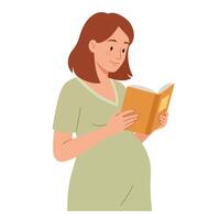Pregnant woman reading a book in a flat and minimal style art vector
