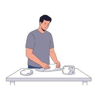 Man folding paper on a table in a minimal art style vector