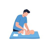 Adult changing a babys diaper on a changing table in flat art vector