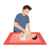 Father changing babys diaper on a changing table in minimal art vector