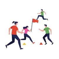 Group of runners competing in a relay race with vibrant colors and dynamic poses illustration vector