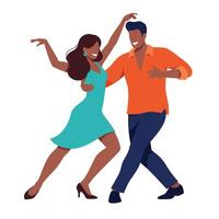 Dancing couple in vibrant attire showcasing joy in flat art vector