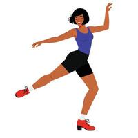 Dynamic female dancer in vibrant colors, flat design style, energetic movement illustration vector