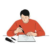 Artist creating intricate design in flat style showcasing creativity in art vector