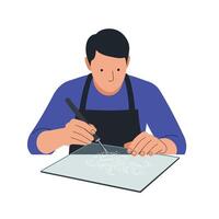 Skilled artisan creating intricate designs in flat minimal art vector
