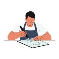 Person creating art with a pen on paper in flat art style illustration vector
