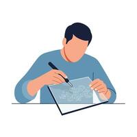 Artist creating intricate designs with a pen in a flat art style vector