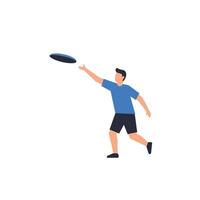Young man throwing a frisbee in a flat minimal art style vector