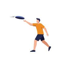 Man throwing a frisbee in a flat minimal style art vector