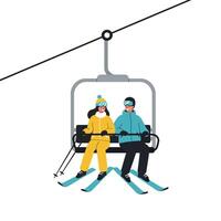 Skiers on a chairlift enjoying the winter scenery in minimal art vector