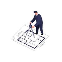 Surveyor working on architectural plans in minimal flat art vector