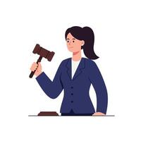 Judge holding gavel in professional attire flat art vector