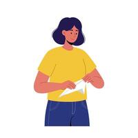 Person folding paper airplane in minimal flat design illustration vector