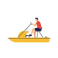 Man paddling a yellow boat in a flat design illustration vector