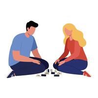 Two people playing a game on the floor in minimal art vector