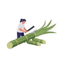 Person cutting bamboo with a machete in flat art style vector