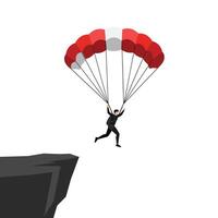 Parachutist jumping off a cliff in flat art style with bold colors and dynamic motion illustration vector