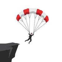 Parachutist descending from cliff edge in flat art style vector
