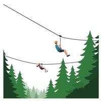 Zipline adventure in nature with flat design style art vector