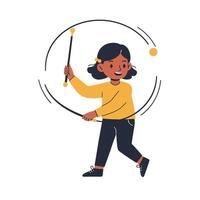 Happy child playing with a skipping rope in a flat illustration vector