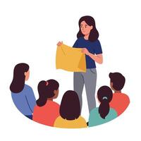 Engaging instructor sharing knowledge with diverse audience in flat art vector