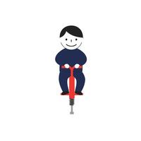 Happy child bouncing on a pogo stick in flat art style vector