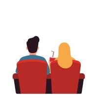 Couple enjoying a movie night in comfortable seats with flat art vector