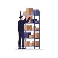 Man arranging boxes on a shelf in a minimal illustration vector
