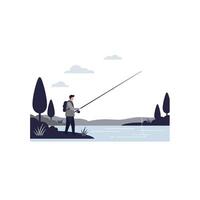 Fisherman in natural landscape scene with flat design style art vector