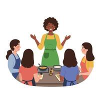 A Cooking class scene with instructor and students in flat art style vector