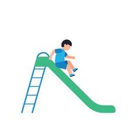 Child sliding down a green slide in flat design art vector