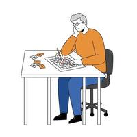 Person engaged in puzzle-solving activity with flat design art vector