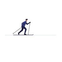 Skier in action transitioning from stillness to motion in flat art vector