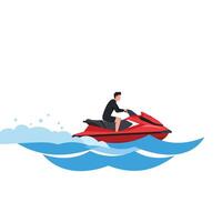 Jet ski rider speeding across ocean waves in minimal art vector