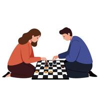 Engaging individuals playing checkers on the floor in flat art vector