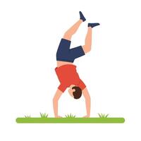 Person performing a handstand in flat design style art vector