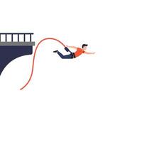 Bungee jumper leaping from bridge in flat style art vector