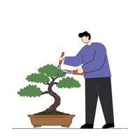 A Person Pruning Bonsai Tree in Minimal Flat Design Art vector