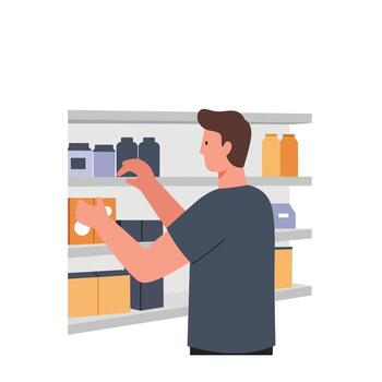 Man organizing shelves in a store with minimal design style illustration vector