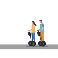 Two people riding scooters in flat design style illustration vector