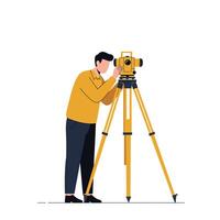 Surveyor using equipment in bright colors, minimal design style, illustration vector