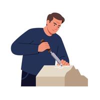 Man chiseling stone in flat design style showcasing craftsmanship in art vector